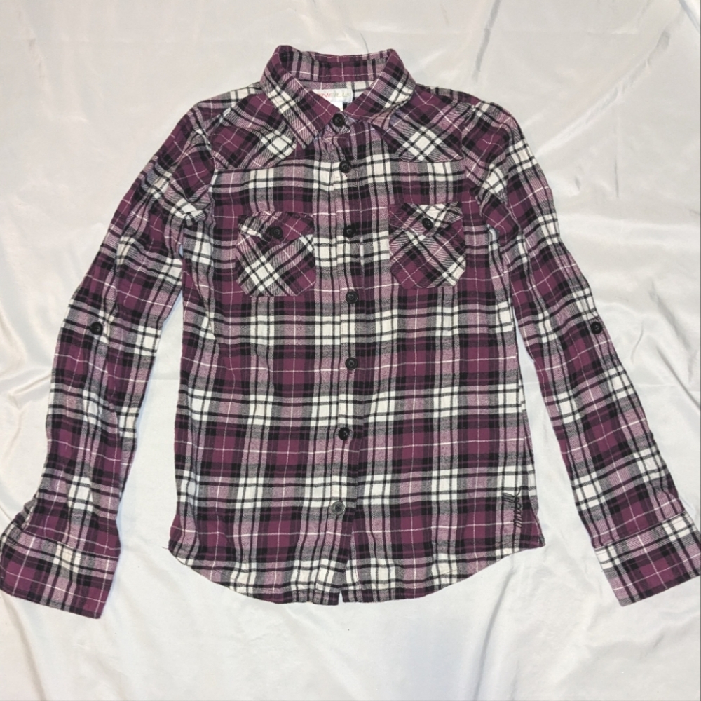 O'Neill Oneill Plaid Flannel Button Shirt Medium Womens Purple Black